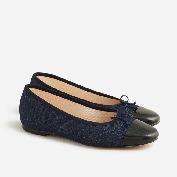 New J.CREW $148 Size 8 Zoe Cap Toe Ballet Flats in Washed Denim - Indigo BX923 - Picture 1 of 9